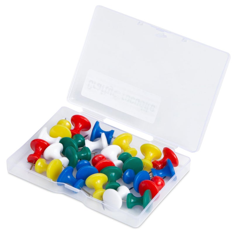 CraftyCrocodile 25 Giant Push Pins - Green, White, Yellow, Blue, Red Jumbo Tacks with Plastic Heads & Steel Points for Cork Board and Thick Papers - Image 1